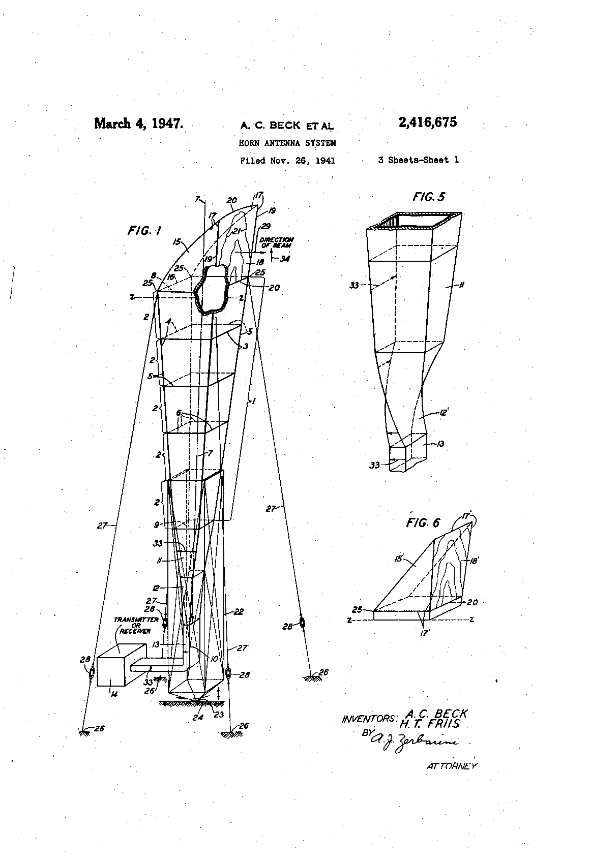 Patent drawing for horn-reflector antenna